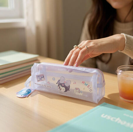 Kuromi Çift Gözlü File Kalem Çantası 20 x 7.5 x 7.5 - Tekli