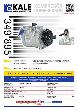 Vag Klima Kompresoru Volkswagen Phaeton Touareg Multıvan V Transporter V T5 2.5tdi 03> - Kale 349895