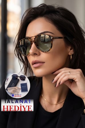 Kadın UV400 Pilot Retro Leopar Çerçeve Güneş Gözlüğü WP25-23 C28 Yeşil Cam