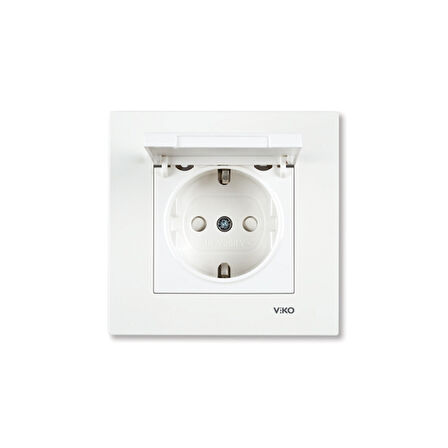 VİKO KARRE Ç.K. KAPAKLI TOPRAKLI PRİZ BEYAZ ÇERÇEVELİ