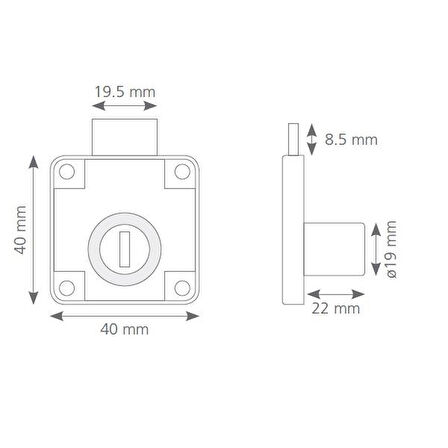 Çekmece Kapak Kilidi Kare 22mm Siyah