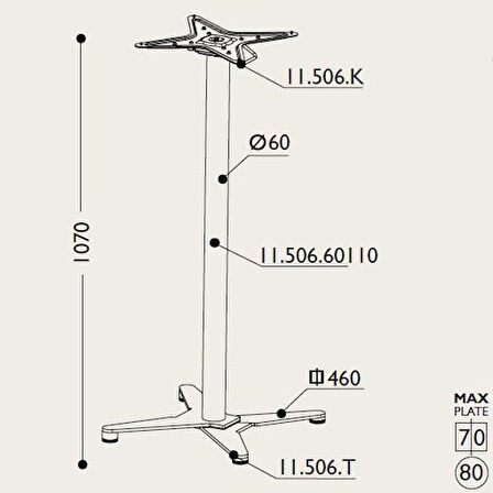 Toplanır Masa Ayağı 11.506.60110 - Taban 46*46cm 110cm