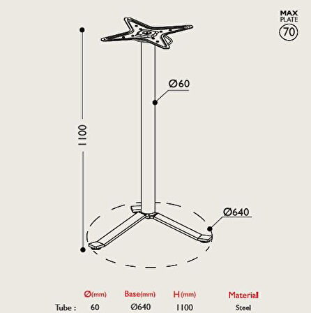 Toplanır Masa Ayağı 11.507.A - Taban Çapı 64cm 110cm