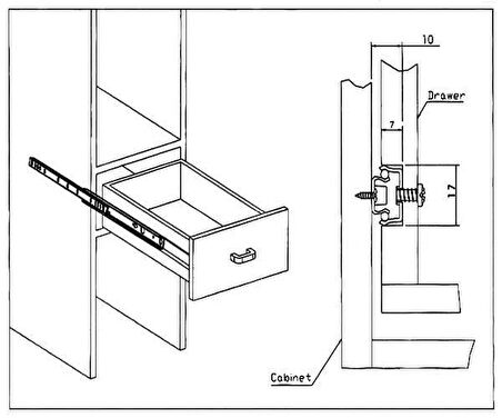 Bilyeli Çekmece Rayı 17mm 310mm