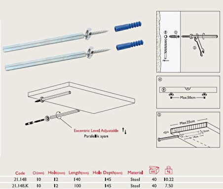 Gizli Raf Bağlantı Çubuğu 10*100mm (2 Adet)