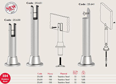 Paslanmaz Kabin Ayağı 25.630 10 CM