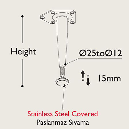 Metal Mobilya Ayağı Konik Parlak Krom (4 Adet) 12 cm