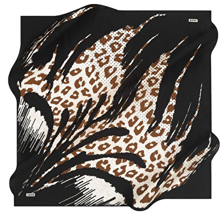 Aker Sura Saf İpek Eşarp 8374701 - 313 Siyah Kahverengi Leoapar Desen