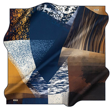 Aker Sura Saf İpek Eşarp 8353701 - 321 Lacivert Kırçıllı Desen