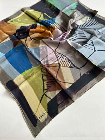 Aker Sura Saf İpek Eşarp 8357757 - 351 Yeşil Çiçek Desen