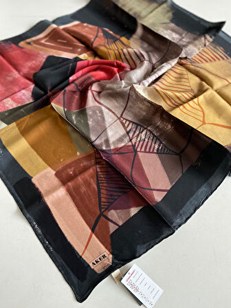 Aker Sura Saf İpek Eşarp 8357757 - 316 Siyah Çiçek Desen