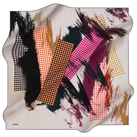 Aker Sura Saf İpek Eşarp 8355701 - 392 Pudra Ekose Desen