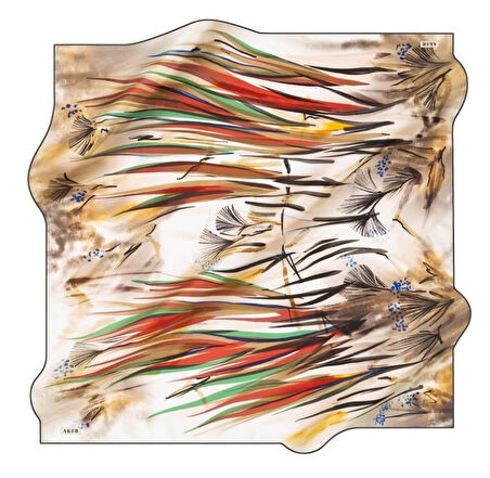 Aker Sura Saf İpek Eşarp 8837701 - 311 Krem Karışık Desen
