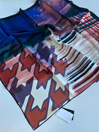 Aker Sura Saf İpek Eşarp 51754 Beyaz Kazayağı Desen