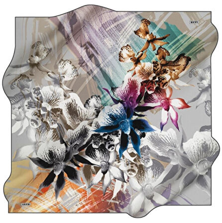 Aker Sura Saf İpek Eşarp 8356701 - 371 Yeşil Karışık Desen