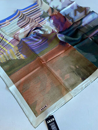 Aker Tivil Saf İpek Eşarp 51746 Sarı Armürlü Desen