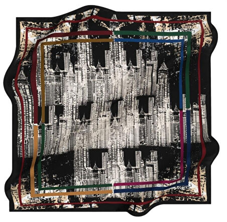 Aker Sura Saf İpek Eşarp 8420701 - 315 Siyah Armürlü Desen