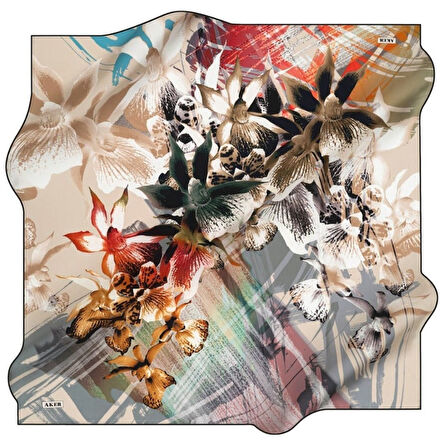 Aker Tivil Saf İpek Eşarp 8356713 - 913 Turuncu Karışık Desen