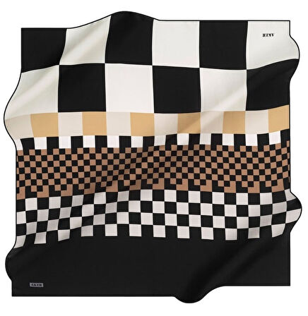 Aker Tivil Saf İpek Eşarp 8448713 - 912 Siyah Geometrik Desen