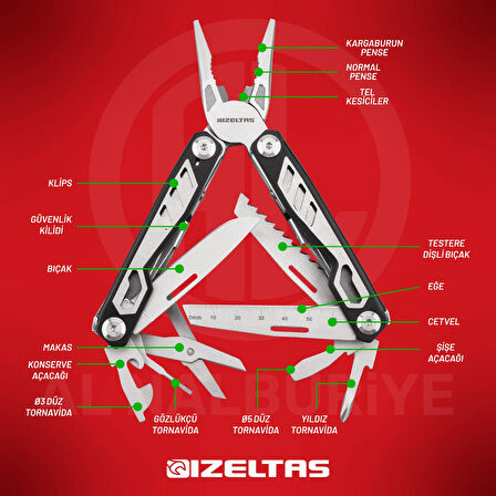 İzeltaş Multi Tool 15 Fonksiyonlu El Aleti Seti 180 mm