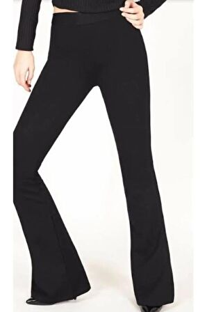 Çelik Örme Siyah Ispanyol Paça Tayt