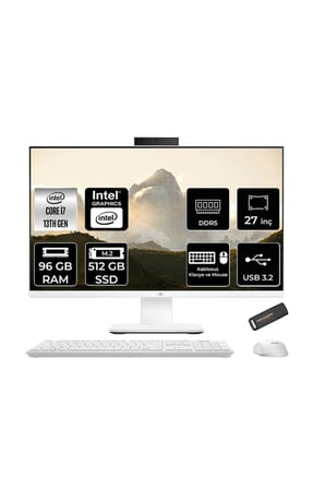 V470 i7 13620H 96GB RAM 512GB SSD 27" FHD 100Hz FreeDOS V470I716512W0DP337 All In One Bilgisayar + Per4 USB