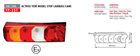 Mercedes Truck Stop Lambası Camı Mercedes Actros Mp4-Mp5 / Arocs / Antos / Atego 3 / E9 Belgeli - Yuceplast Yp-157 C