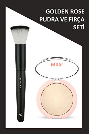 Round Face Brush - Fondöten Fırçası ve Nude Look Sheer Baked Powder - Fair Glow - Sedefli Pudra Seti
