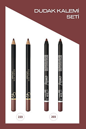 Emily Long Lasting No:203 x2 ve Lipliner No:223 x2 Dudak Kalemi Seti