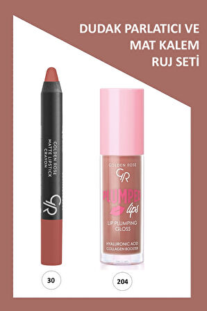 Plumped Lips Lip Plumping Gloss No: 204 ve Matte Lipstick Crayon No:30