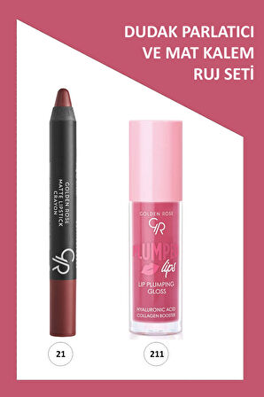 Plumped Lips Lip Plumping Gloss No: 211 ve Matte Lipstick Crayon No: 21 Toffee 