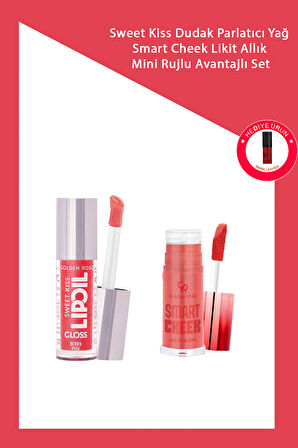Sweet Kiss Dudak Parlatıcı Yağ No: 04 & Smart Cheek Likit Allık No: 104 + Mini Ruj Makyaj Seti
