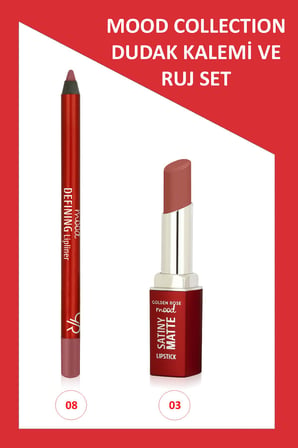 Mood Defining Dudak Kalemi No:08 & Satiny Matte Ruj No:03 İkili Set