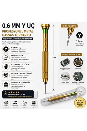 0.6 Mm Y Uç Profesyonel Metal Hassas Tornavida - Telefon, Saat, Gözlük Ve iPhone Tamir Tornavidası 12 Cm