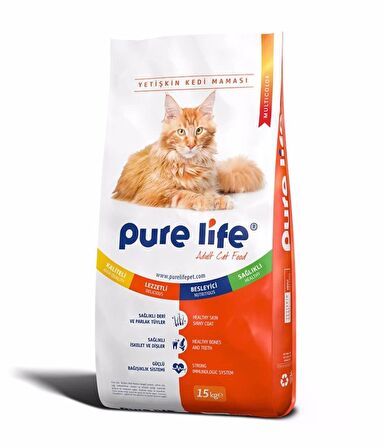 PureLife Multicolor Renkli Taneli Yetişkin Kedi Maması 15 kg