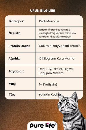 Pure Life Multicolour (Renkli) Tavuklu Yetişkin Kedi Maması 15KG