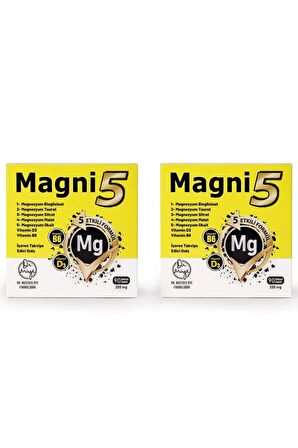 Magni5 Magnezyum 5 Etkili Form 3 Aylık 90 Kapsül B6 D3 Vitamini Bisglisinat Malat Taurat Sitrat Oksit 2li