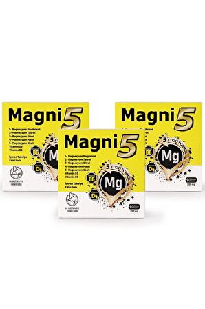 Magni5 Magnezyum 5 Etkili Form 3 Aylık 90 Kapsül B6 D3 Vitamini Bisglisinat Malat Taurat Sitrat Oksit 3'lü