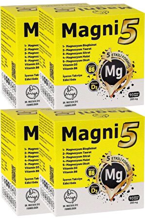 Magni5 Magnezyum 5 Etkili Form 3 Aylık 90 Kapsül B6 D3 Vitamini Bisglisinat Malat Taurat Sitrat Oksit 4'lü