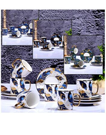 Kosova İST-83 New Bone China 12 Parça Türk Kahvesi Fincan Takımı Yeşil