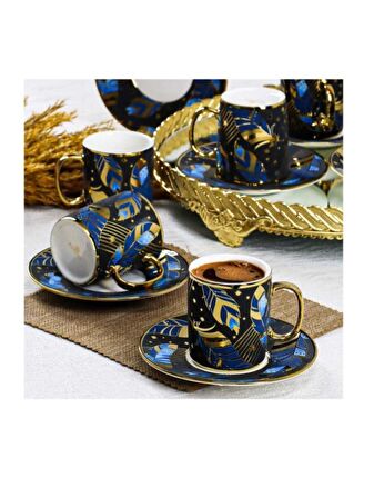 Kosova İST-83 New Bone China 12 Parça Türk Kahvesi Fincan Takımı Yeşil