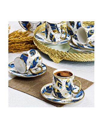 Kosova İST-83 New Bone China 12 Parça Türk Kahvesi Fincan Takımı Yeşil