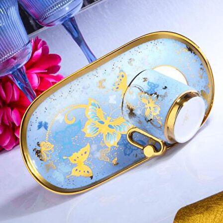 Kosova 6 lı Fincan Takımı Uzun Tabak (Butterfly) 90 cc İST-147