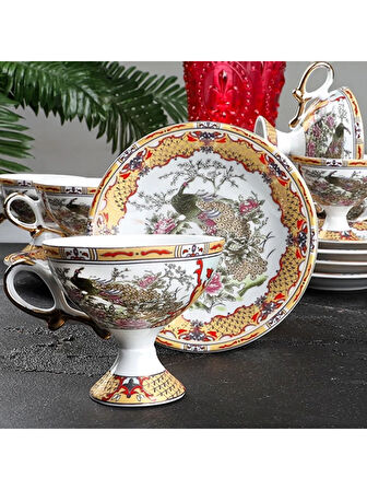 Kosova Ayaklı Porselen Sarı Fincan Seti 6'lı