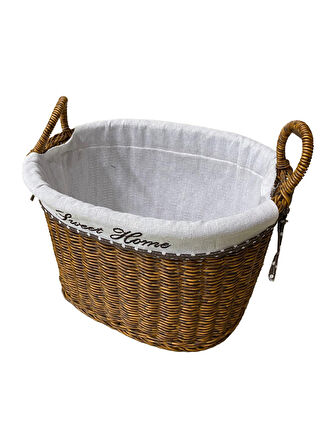 KULPLU OVAL KUMAŞLI SEPET BÜYÜK BOY 33 x 23 x 28 cm