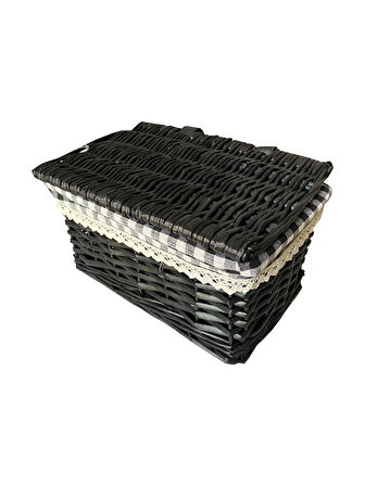SİYAH KAPAKLI SEPET DİKDÖRTGEN. KÇK 29 X 20 X 15 CM