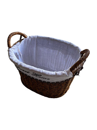 KULPLU OVAL KUMAŞLI SEPET ORTA BOY 28 x 19 x 23 cm