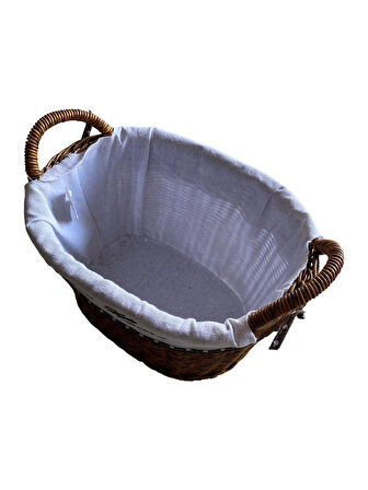 KULPLU OVAL KUMAŞLI SEPET ORTA BOY 28 x 19 x 23 cm