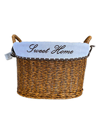 KULPLU OVAL KUMAŞLI SEPET ORTA BOY 28 x 19 x 23 cm