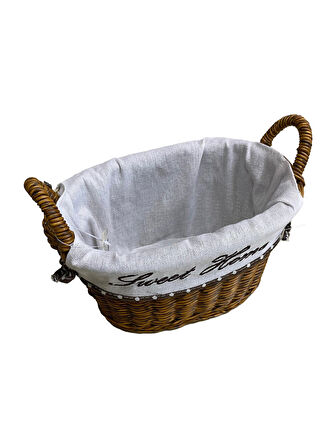 KULPLU OVAL KUMAŞLI SEPET KÜÇÜK BOY 21 x 15 x 17 cm